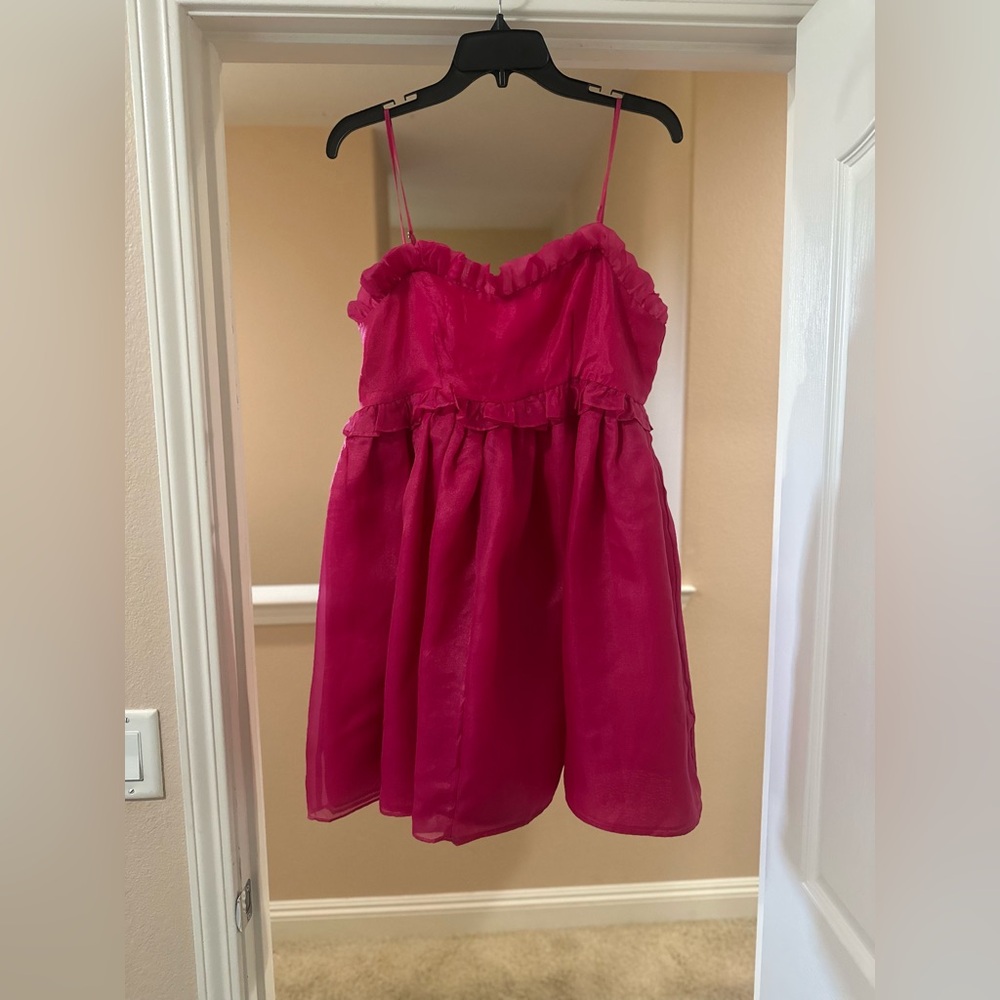BIBI Pink Party Lined Sweet Heart Neck‎ Sleeveless Tulle Mini Dress Size Medium